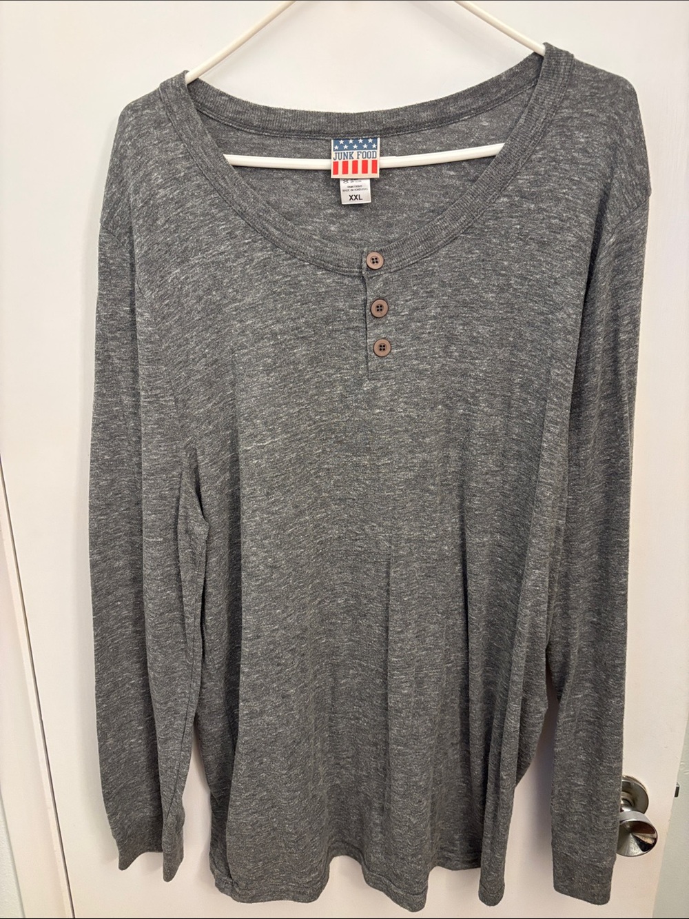 Junk Food Heather Grey Henley Tee with Brown Buttons